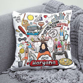 Haryana -  Doodle Art Reversible Zipper Cushion with Filler - Discovering India